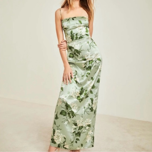 Reformation Dresses & Skirts - Reformation Frankie Silk Maxi Slip Dress Tea Garden Floral Slit Women’s Size 4